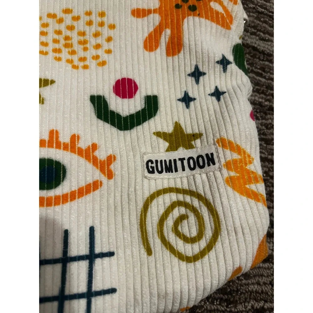 Gumitoon Corduroy Pouch Multi Color Doodle Print Makeup Stationery Travel Bag